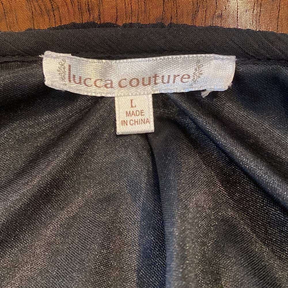 NWT Vintage Luca Couture mini dress puff sleeve black belted stretch appliqué - Picture 9 of 11